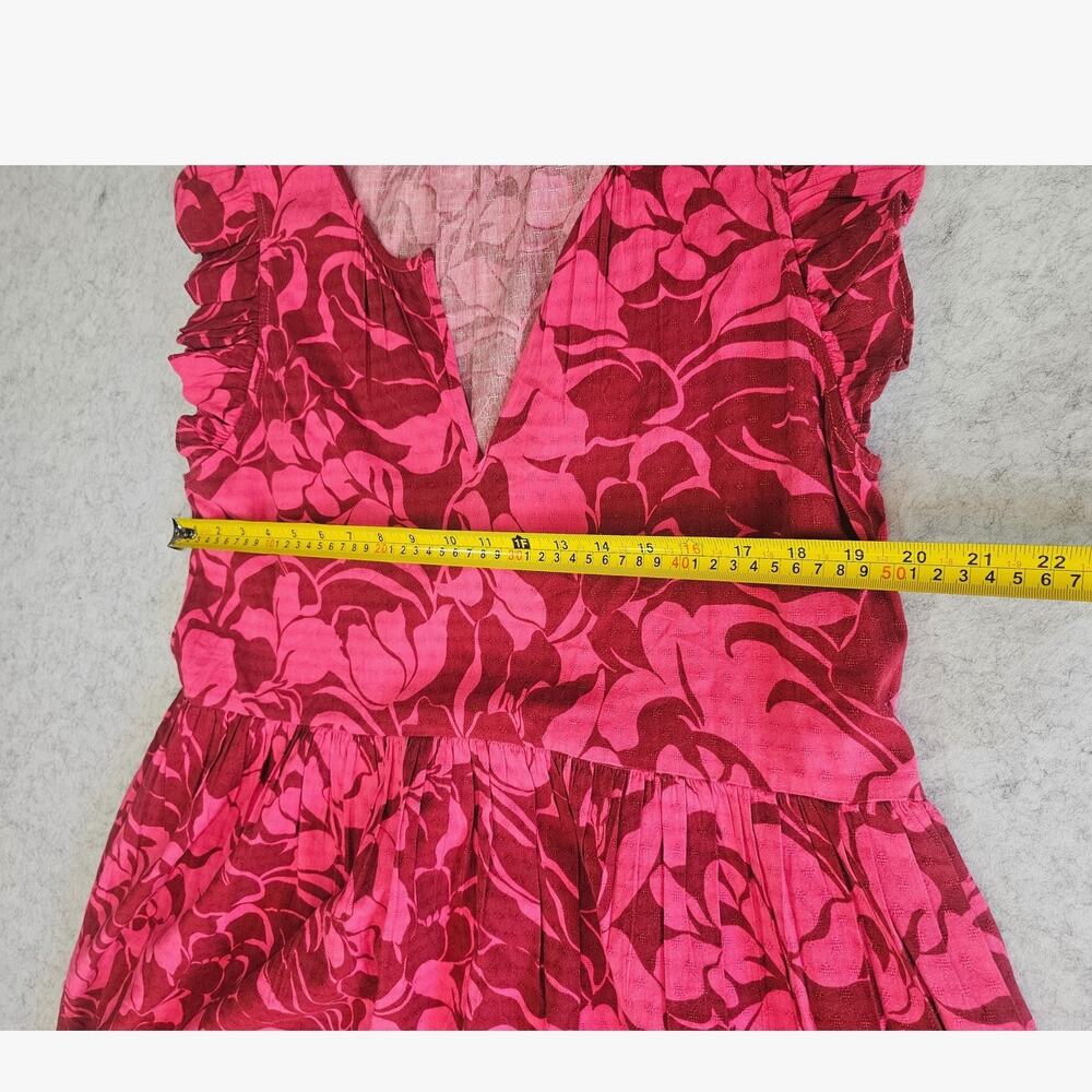 Evereve Charlotte Pink Floral Mini Dress Ruffle Flutter Sleeve, Pockets, Sz L - Picture 6 of 8
